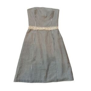 Helen Wang Seersucker Dress Strapless Fit & Flare Lace Trim 2